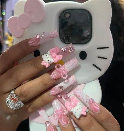 Hello Kitty Inspired Nails Super Cute Hello Kitty Nails Nail Designs Acrylic Nails