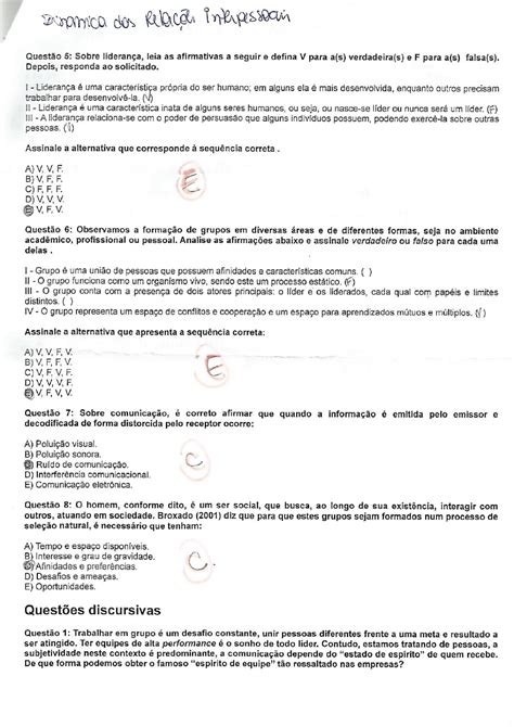 prova Dinâmica das Relações Interpessoais Dinâmica das Relações