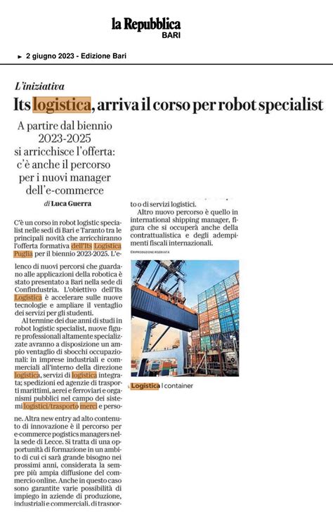 I Robot Logistic Specialist Nascono AllITS Logistica Puglia ITS