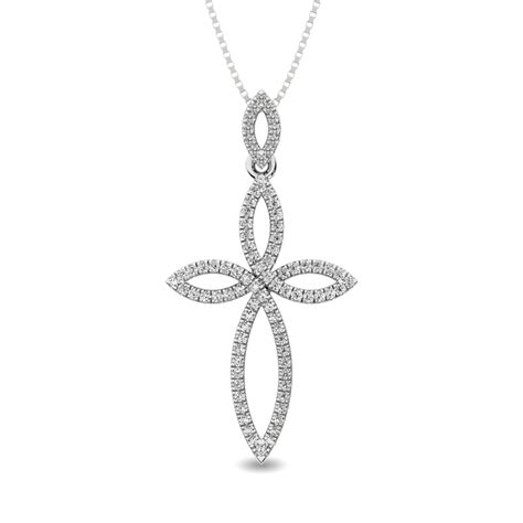 Diamond 1 5 Ct Tw Cross Pendant In 10k White Gold Unclaimed Diamonds