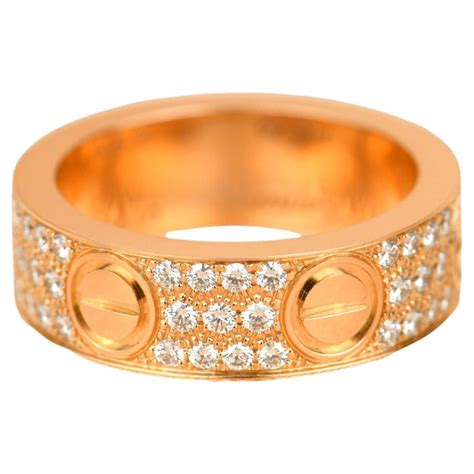 Cartier Rose Gold Pave Diamond Love Ring At 1stdibs