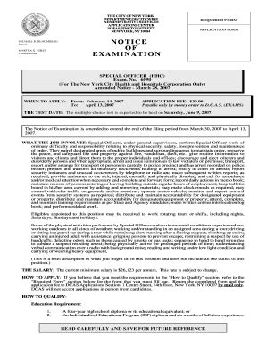 Fillable Online Nyc SPECIAL OFFICER HHC Exam Nyc Fax Email Print