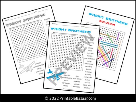 Wright Brothers Word Search Puzzle Teaching Resources