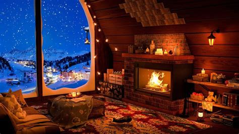 Cozy Winter Cabin With Fireplace Snow And Smooth Piano Jazz Music For