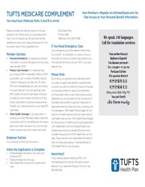 Fillable Online Tufts Medicare Complement Member Enrollment Form Fax