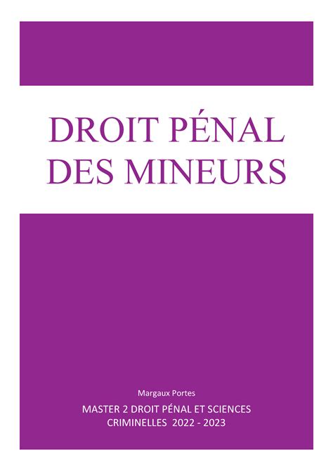 Droit Penal Des Mineurs Margaux Portes Master Droit P Nal Et