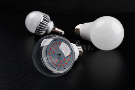 Set with Different Types of LED Bulbs on Black Background Stock Image ...