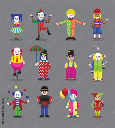 Clown Joker Harlequin Jester Circus Cute Cartoon Characters Stock ...