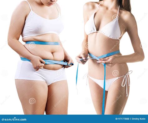 Corpo Del S Della Donna Prima E Dopo Perdita Di Peso Fotografia Stock