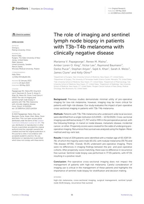 Pdf The Role Of Imaging And Sentinel Lymph Node Biopsy In Patients