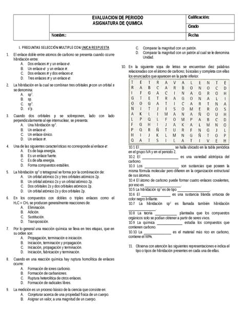 Test Inicial Química Organica Pdf Enlace Químico Química Orgánica