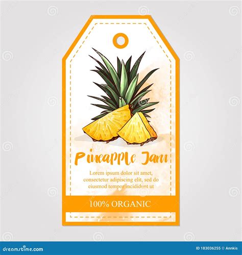Label Or Sticker Design With Pineapple Illustration Natural Pineapple