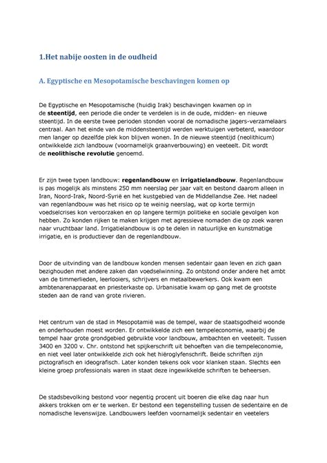 Samenvatting Kennismaking Met De Oude Wereld Nabije Oosten In De