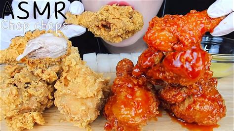 Asmr Crunchy Fried Korean Sweet Chicken Bbq 황금올리브 닭다리 후라이드 양념 반반 치킨 리얼