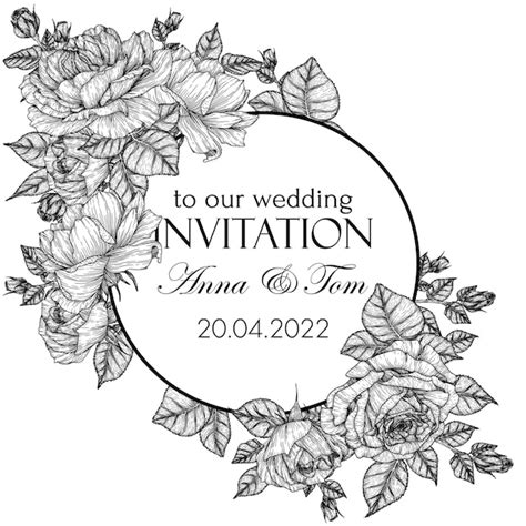 Plantilla De Invitación De Boda Con Flores Rosas En Estilo Grabado Vector Premium