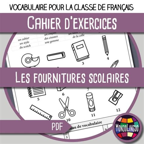 Cahier D Exercices De Vocabulaire Fournitures