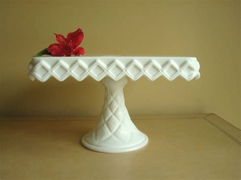 Vintage Square Milk Glass Cake Stand