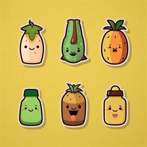 Premium AI Image | A set of cartoon fruits and vegetables with faces ...