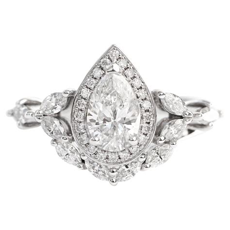 Unique Pear Diamond Halo Engagement Two Rings Set "Muse" For Sale at ...