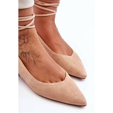 Damskie Zamszowe Wiązane Baleriny Nude r 41 Arena pl