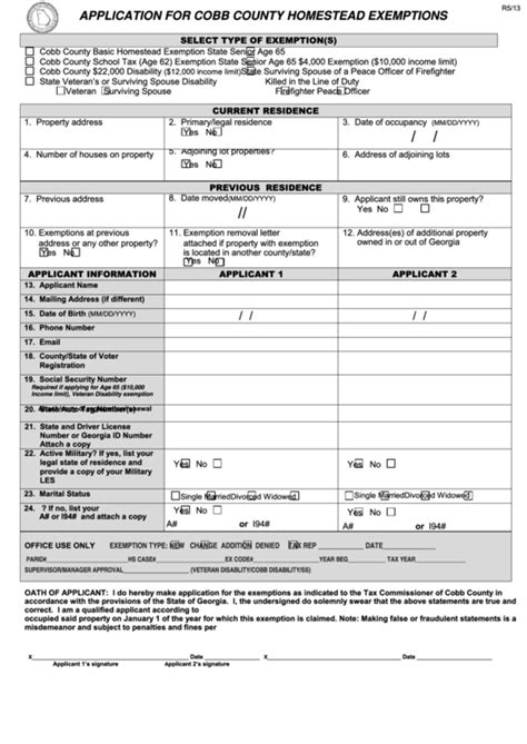 Sample Cobb County Georgia Home Expemtion Form Fill Online Printable