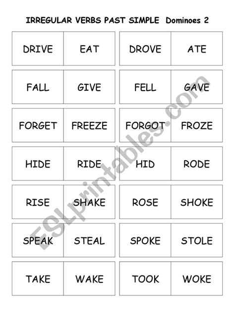 Irregular Verbs Past Simple Dominoes Part Esl Worksheet By