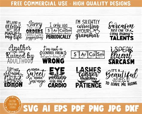 Funny Sarcasm Bundle Svg Cut Files Funny Quotes Vector Etsy