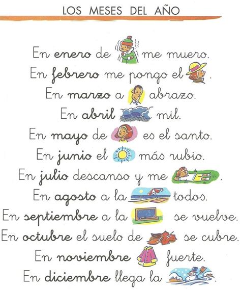 Poesía De Los Meses Del Año Clases De Español Para Preescolares