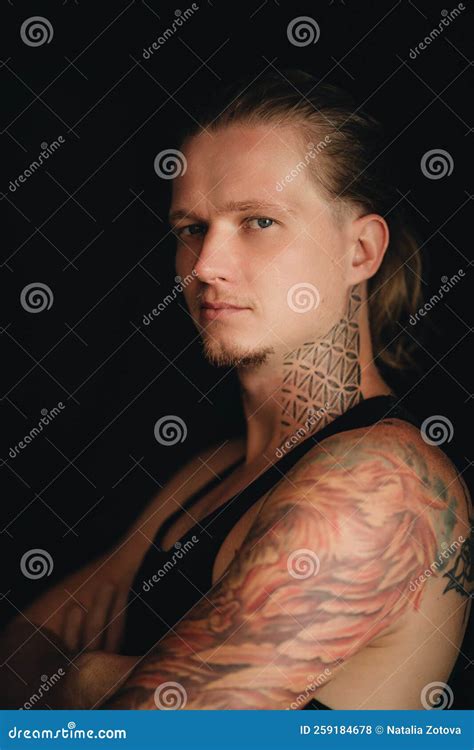 A Portrait Of Tattooed Blonde Man Stock Photo Image Of Tattoo