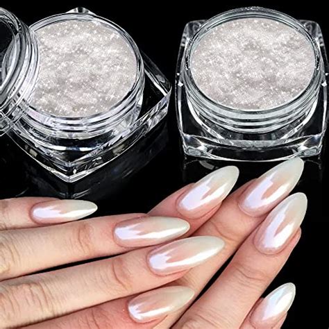 2 Boîtes Blanc Perle Poudre Chrome Ongle Aurora Ice Chrome Pigment