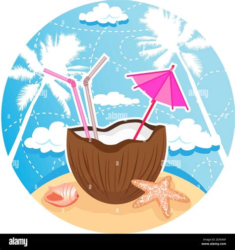 Ilustración vectorial de cóctel de coco en la playa tropical Separe