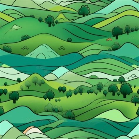 Uma Ilustra O Dos Desenhos Animados De Uma Paisagem Montanhosa Verde