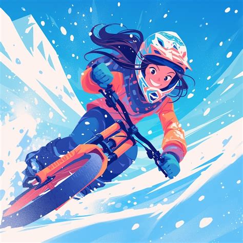 Premium Vector A Cincinnati Girl Does Snow Biking In Cartoon Style