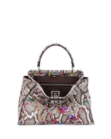 Fendi Peekaboo Medium Floral Python Satchel Bag Natural Multi Natural