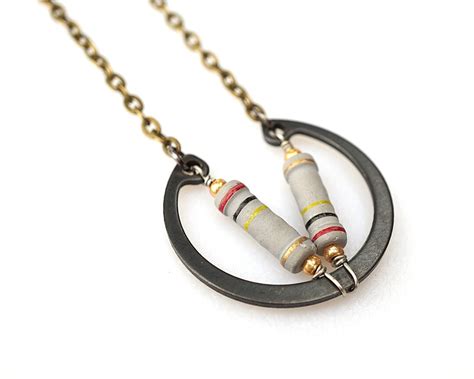 Double Gray Resistor Black Steampunk Necklace Wearable Tech Computer