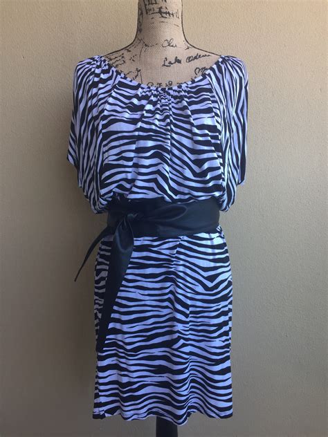 Michael Kors Black White Zebra Print Dolman Sleeve Scoop Neck Dress