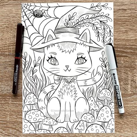 The Witches Cat By Jeremiah Ketner Print Digital Coloring Etsy