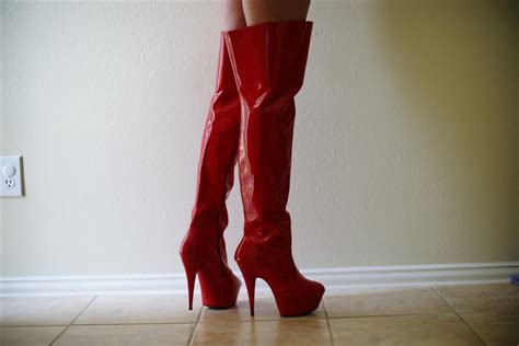 Sexy Thigh High Red Stripper High Heel Platform Boots