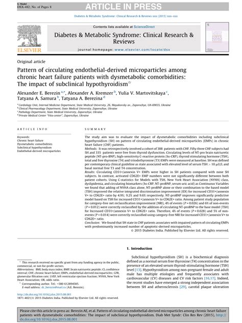 Pdf Pattern Of Circulating Endothelial Derived Microparticles Among