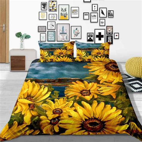 Wenjialing 3d Sunflowers Printing Duvet Cover Set Soft Bedding Set