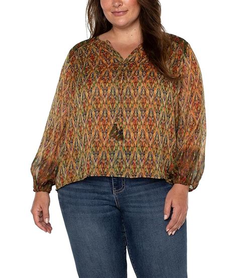 Womens Liverpool Los Angeles Plus Size Long Sleeve Double Layer Tie