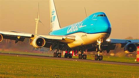 Awesome Boeing 747 Sunset Landing Klm Cargo At Amsterdam Airport Youtube