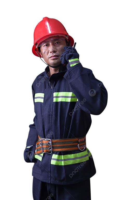 Firefighter With Walkie Talkie Fire Control Portrait Fireman Png