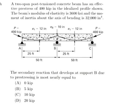 Solved A Two Span Post Tensioned Concrete Beam Has An Effec Chegg