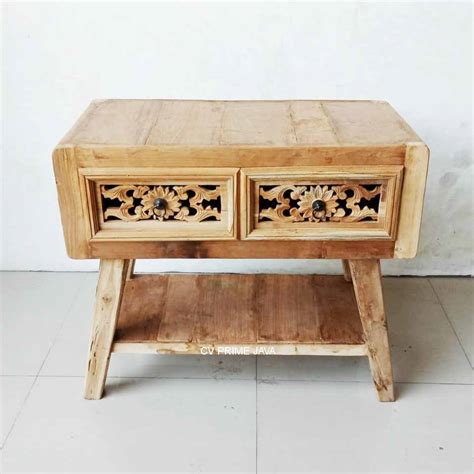 Side Table With 2 Carving Drawers 78x40x70 Cm Cv Prime Java