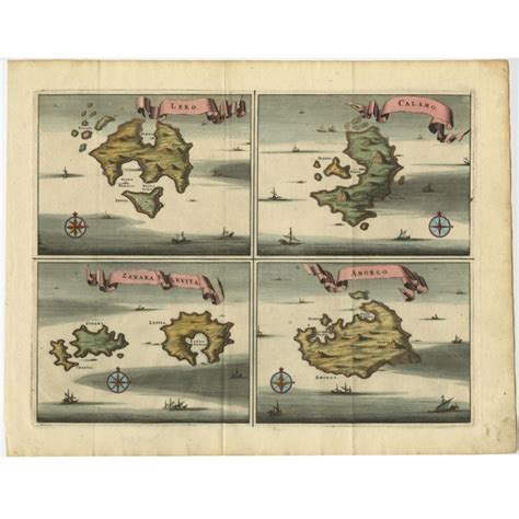 Antique Map of Leros and other Islands by Dapper (1687)