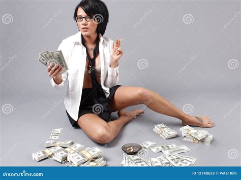 Woman Handling Lots Of Cash Stock Image Image Of Pretty Model