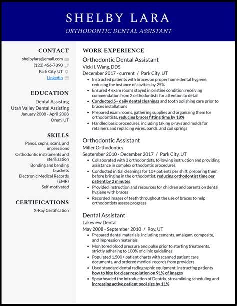 Orthodontic Dental Assistant Resume Examples Edit Free