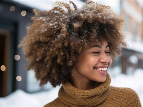 Premium Ai Image African American Woman Enjoys The Winter Snowy Day