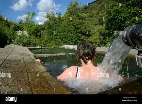 Woman In Hot Sulfur Spring Corse France Stock Photo Alamy